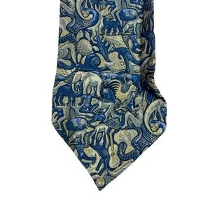 MC Escher Silk Tie Blue Animal Tessellation Art Print Handmade in Italy 4 Inch